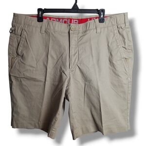 Under Armour Mens Size 42 Golf Shorts Khaki Heat Gear Comfort Stretch Waistband